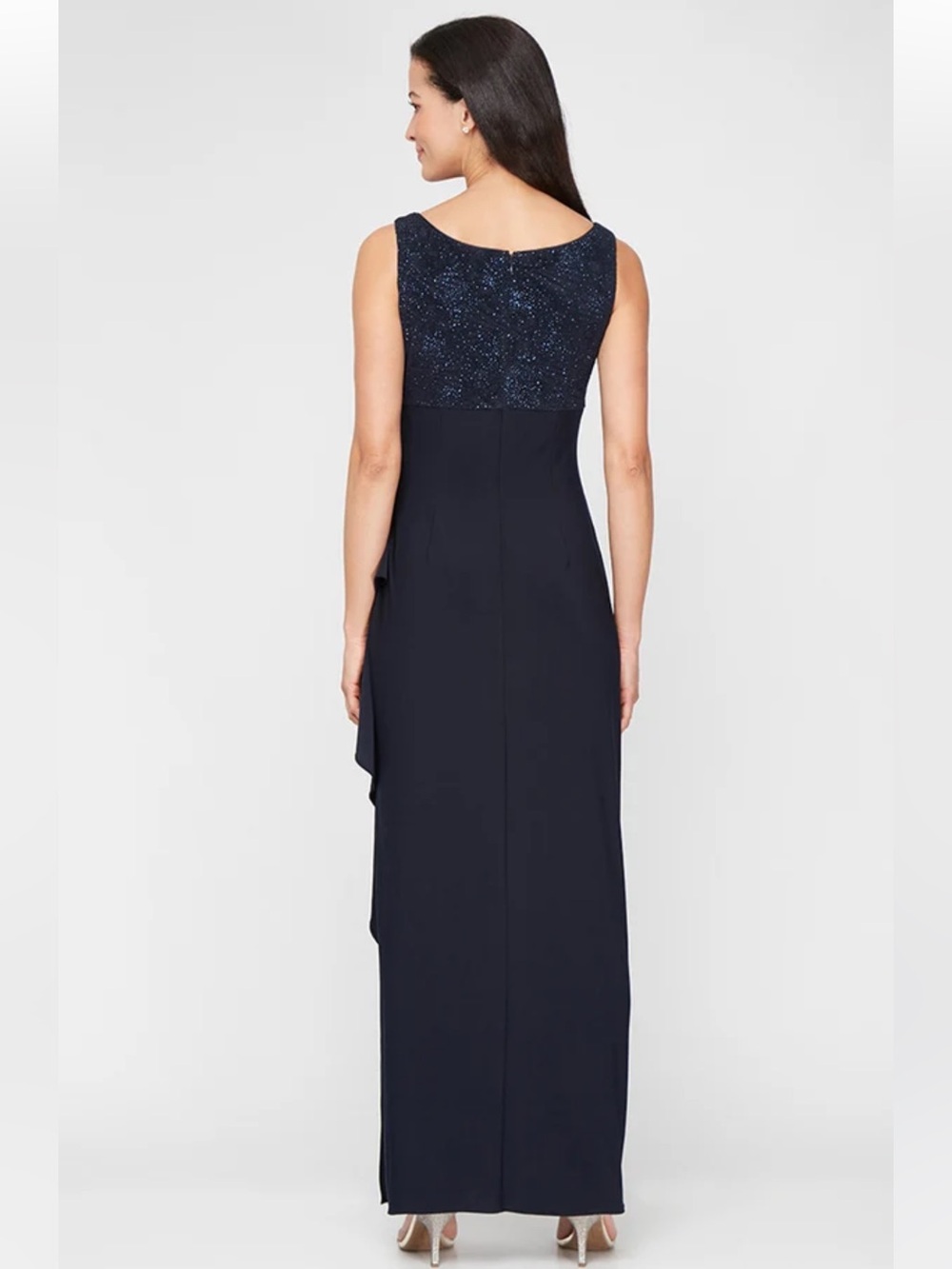 ALEX EVENINGS Matte Jersey Gown with Jacquard Bolero Jacket in Dark Navy. - Picture 4 of 12